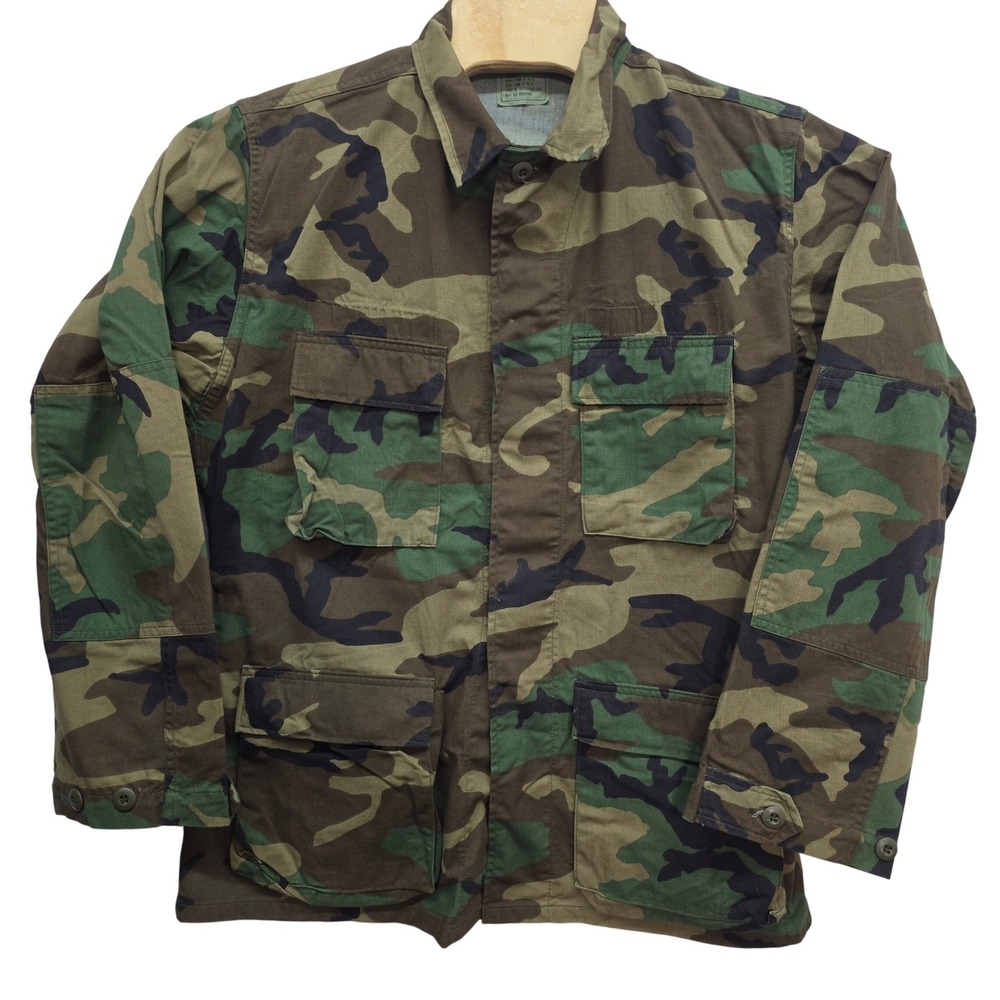 Vintage 1986 US Military Woodland Camo BDU Field Jacket Medium Long Edcar Ind